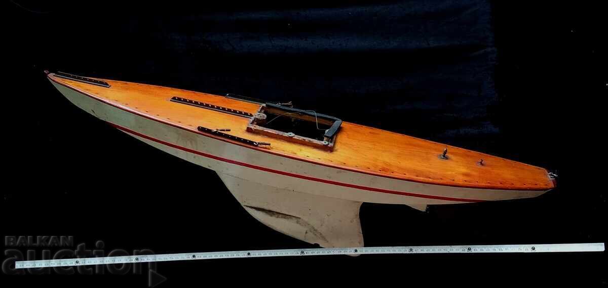 Vintage pond boat, yacht, wooden hull