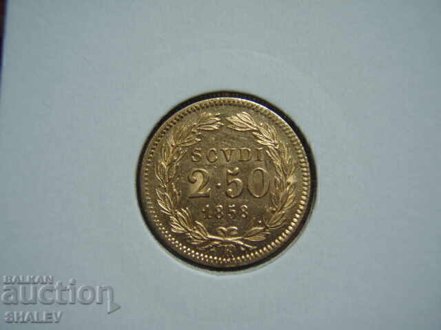 Аукцион 2,50 Scudi 1858 Vaticana (2 1/2  скуди Ватикана)- AU (злато)