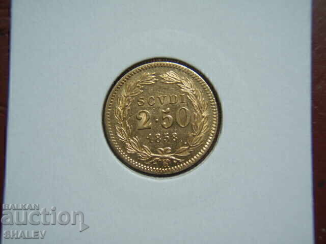 Доставка на 2,50 Scudi 1858 Vaticana (2 1/2  скуди Ватикана)- AU (злато)