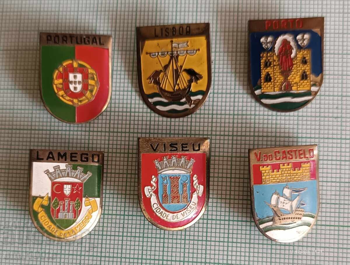 Insigne 6 buc. Portugalia stemă plus steme 5 orașe Insigne 6 buc. Portugalia stemă plus steme 5 orașe