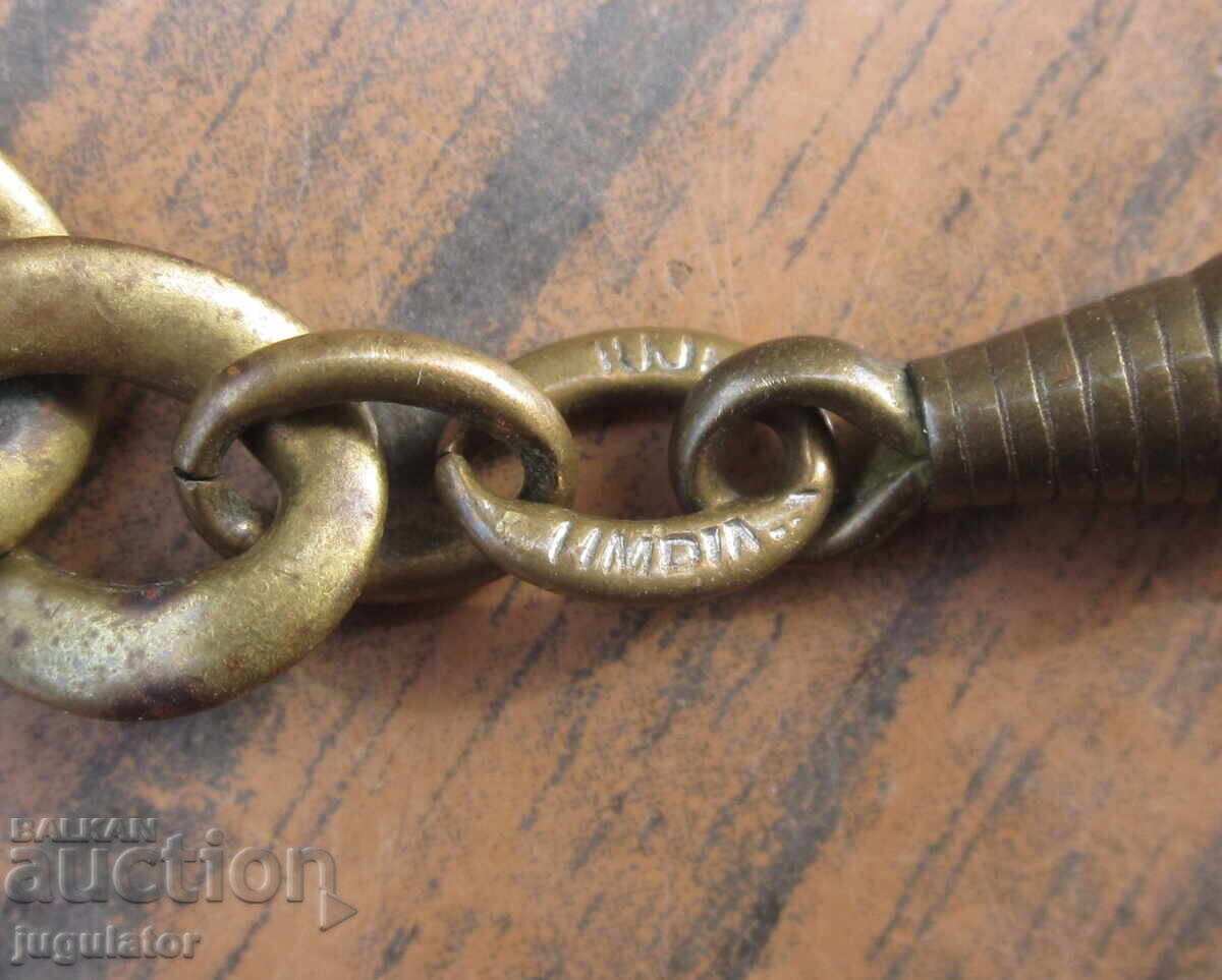 Licitație Lanț vechi de bronz pentru ceas de buzunar, marcat Licitație Lanț vechi de bronz pentru ceas de buzunar, marcat