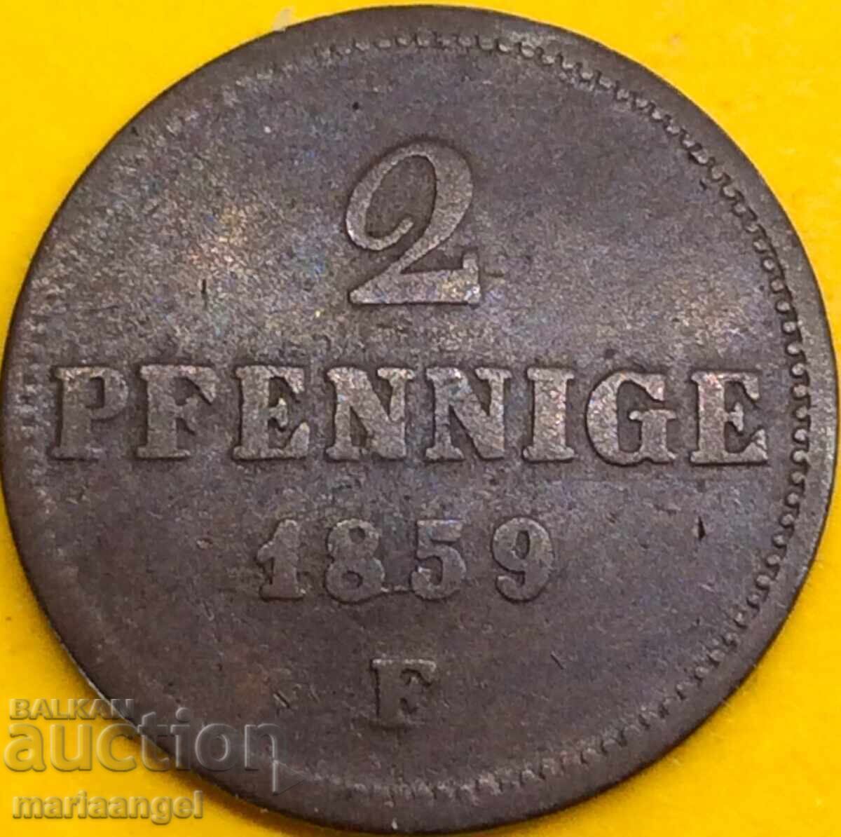 2 Pfennig 1859 Saxonia Germania Dresda Johann - 6