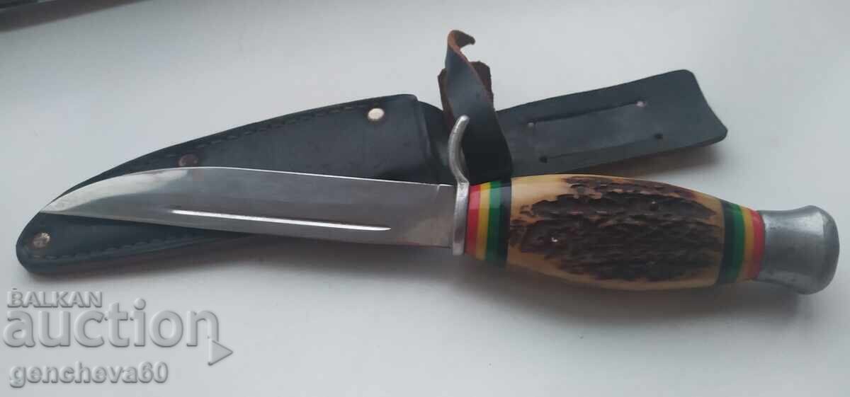 Licitație Cuțit german de vânătoare cu busolă și mâner din corn de cerb