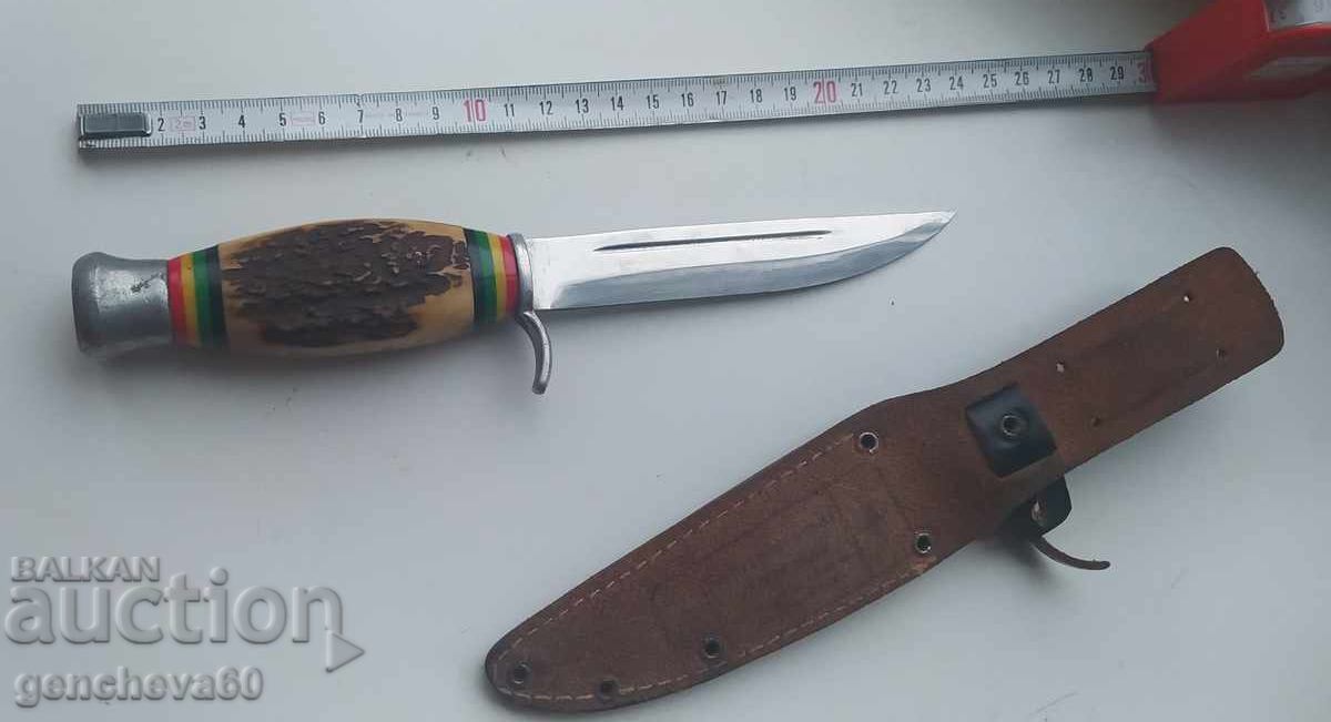 Cuțit german de vânătoare cu busolă și mâner din corn de cerb