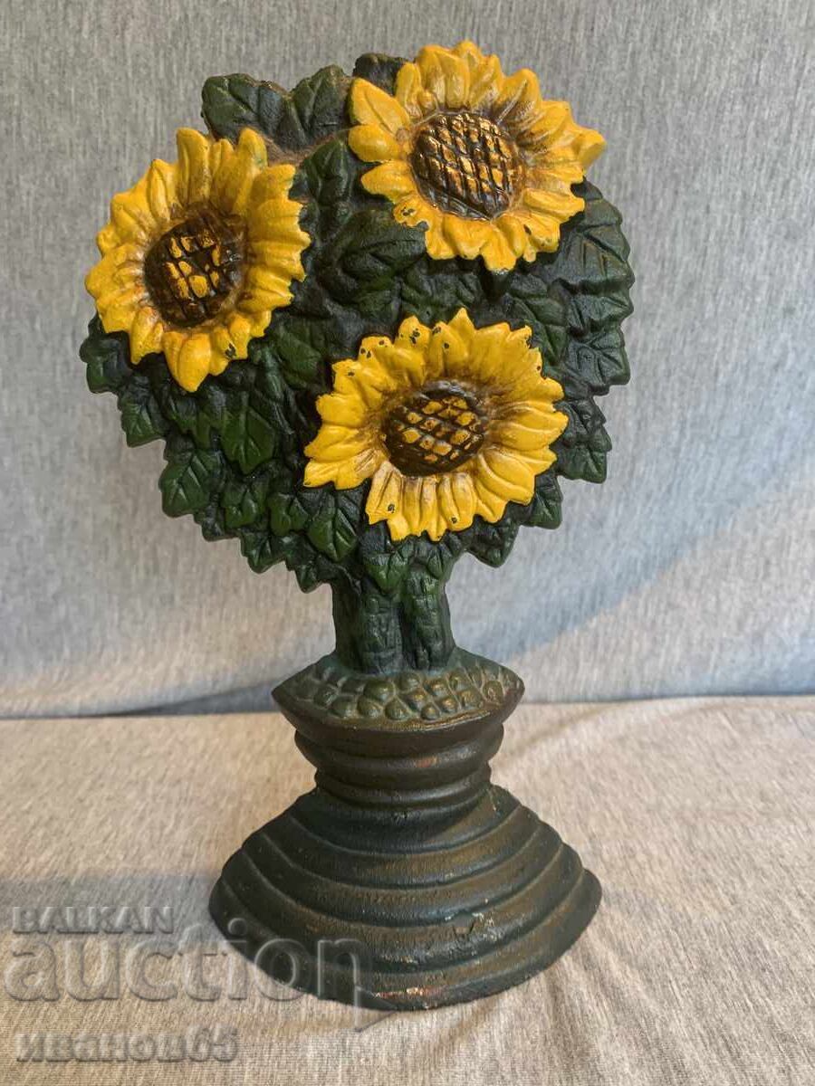 Cast iron doorstop in sunflower color
