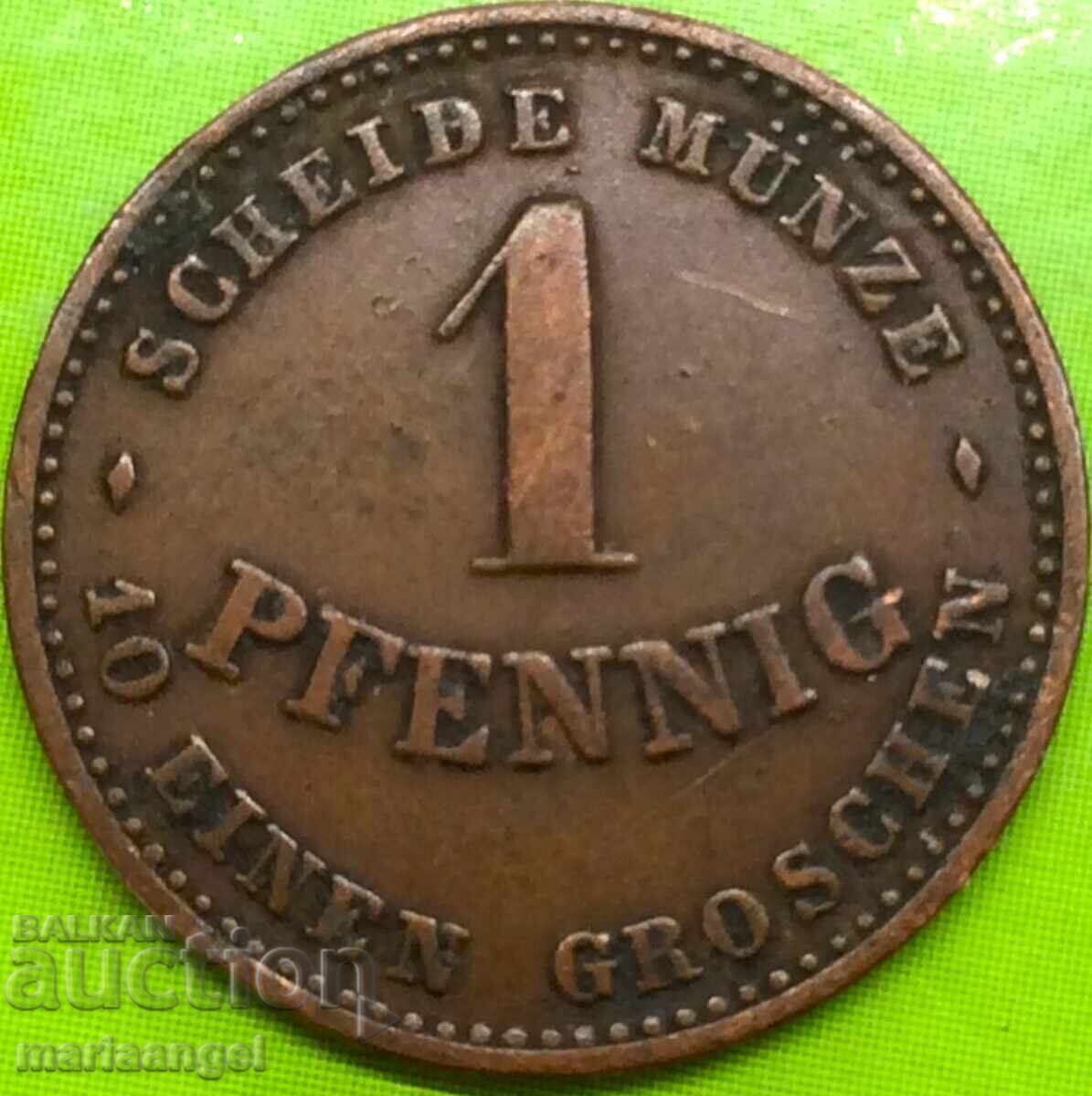 Livrarea 1 Pfennig 1868 Gotha-Saxe „Zâmbet” monedă de cupru de stat german