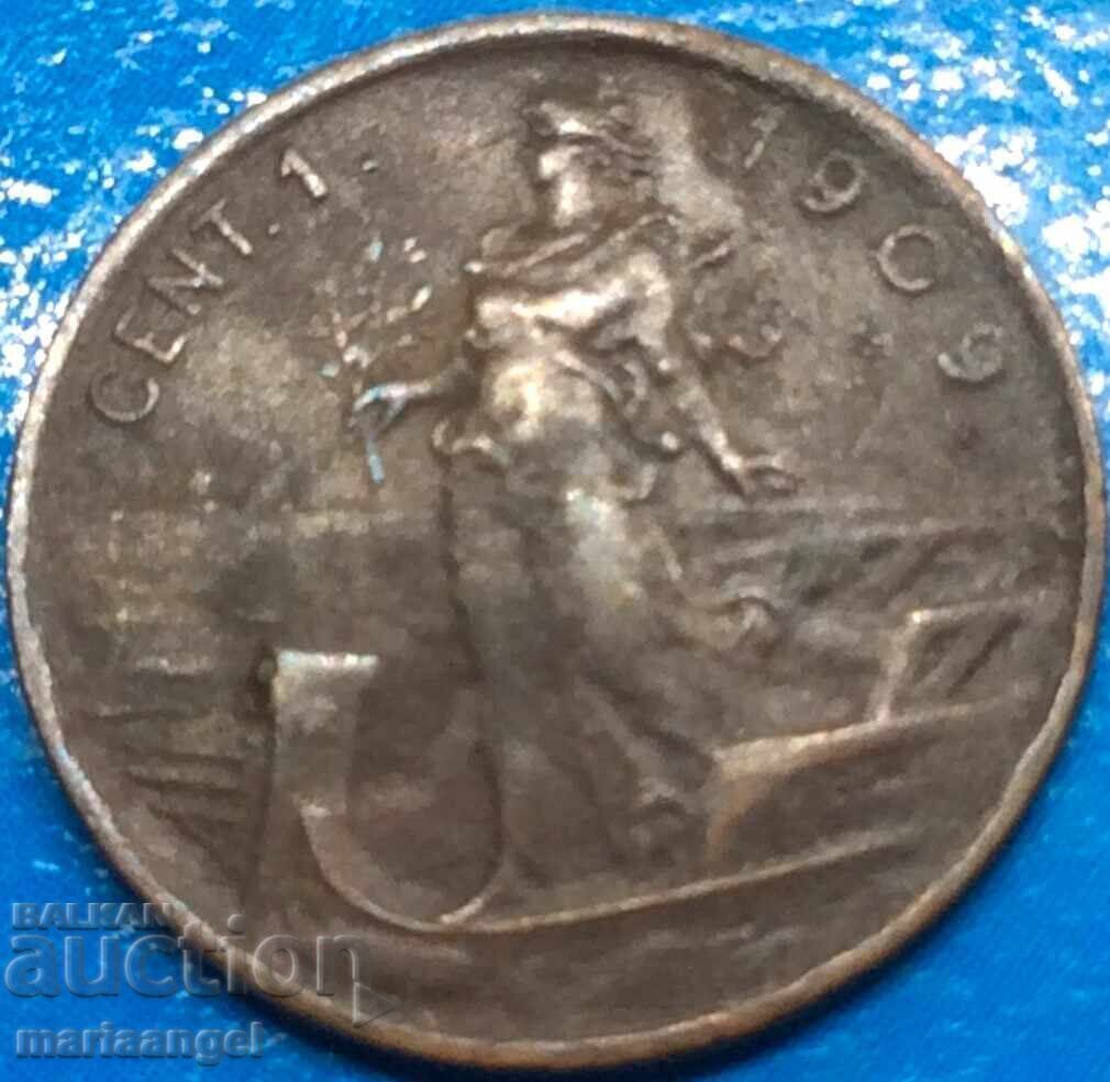 Auction  1 centesimo 1909 Italy - rare year
