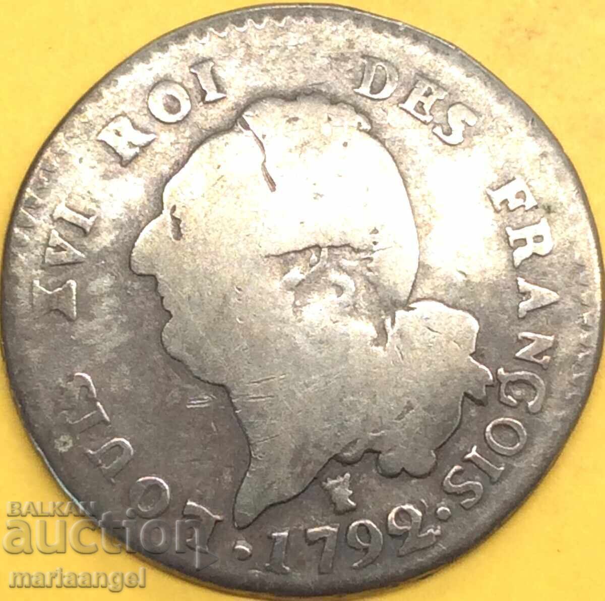 Auction  30 sols 1792 France Angel writes Constitution King Louis XVI