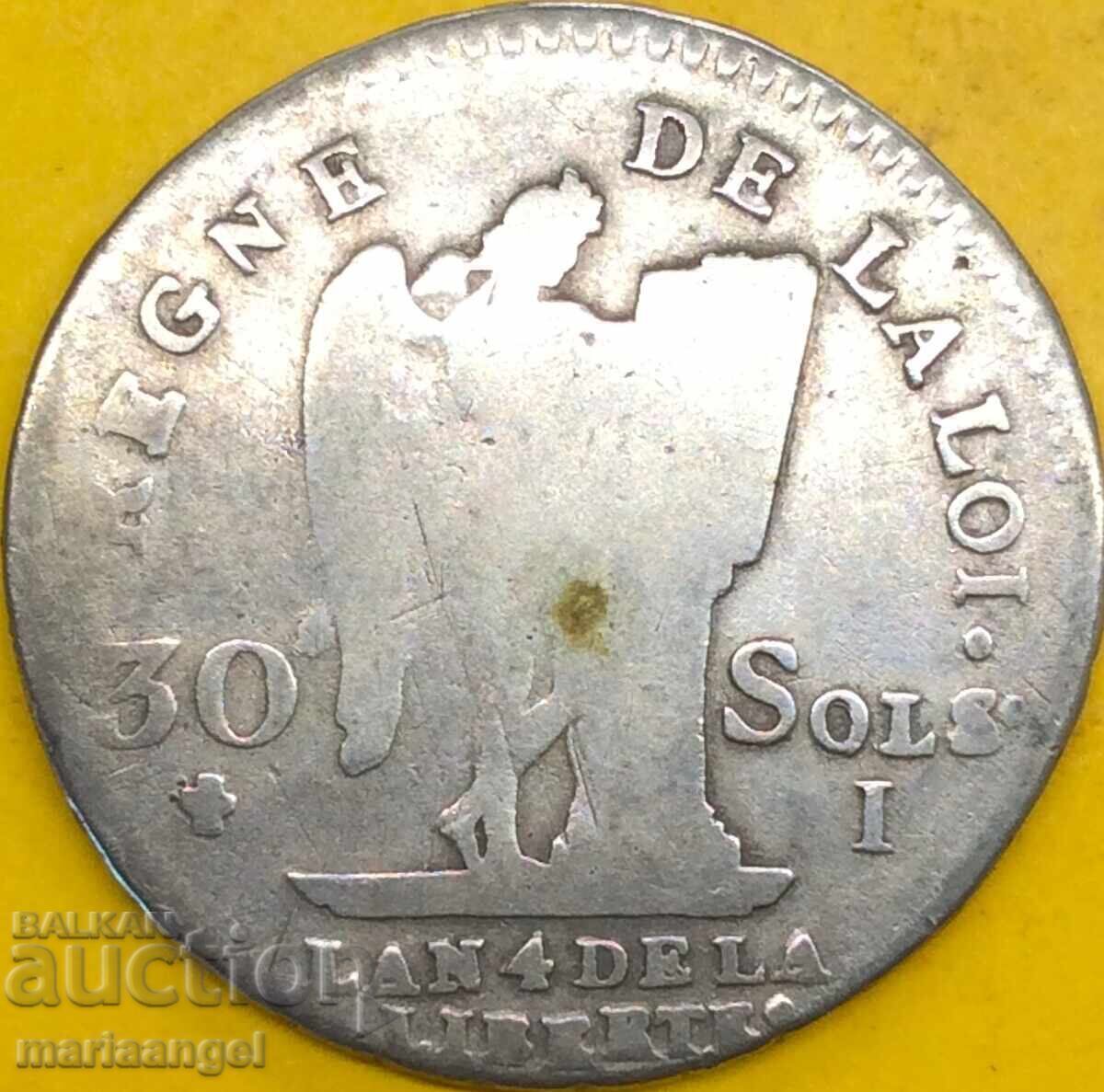 30 sols 1792 France Angel writes Constitution King Louis XVI - 6