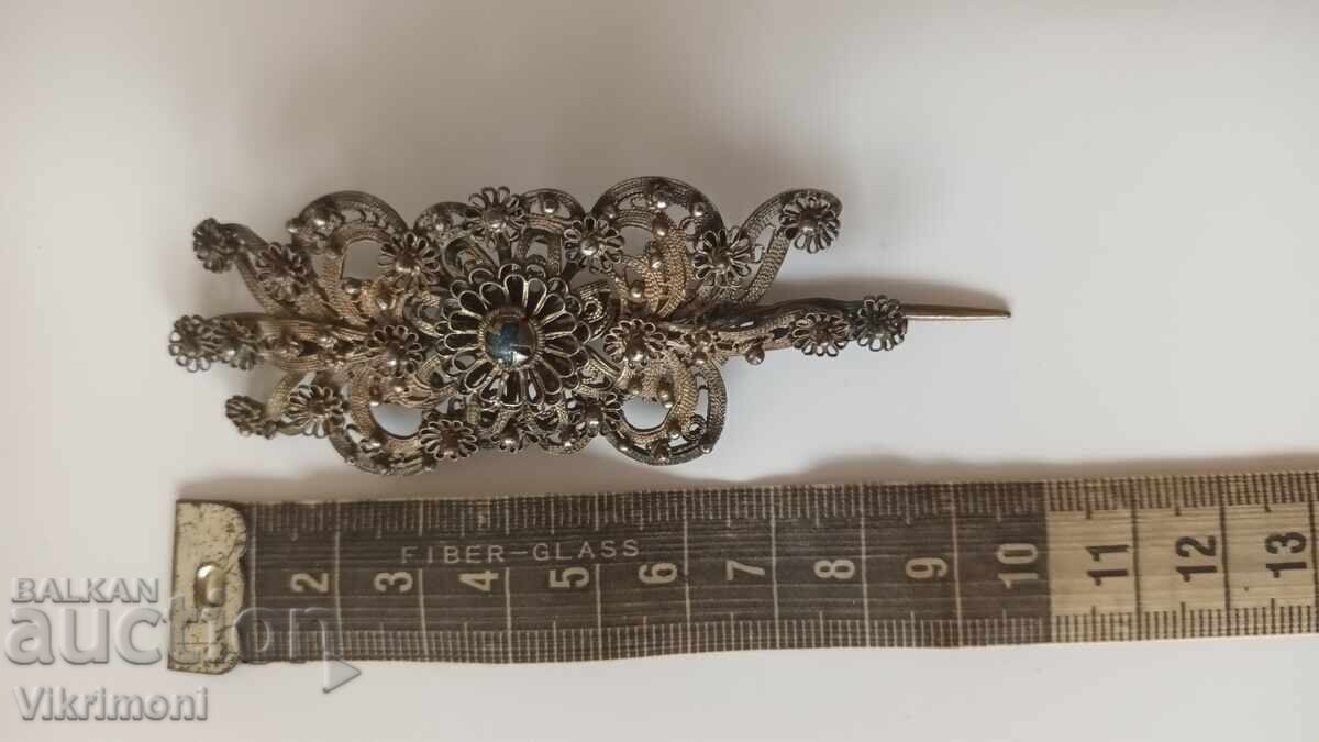 Licitație Ac de epocă, bijuterie, argint, filigran, costum tradițional secolul 19, zestre de mireasă