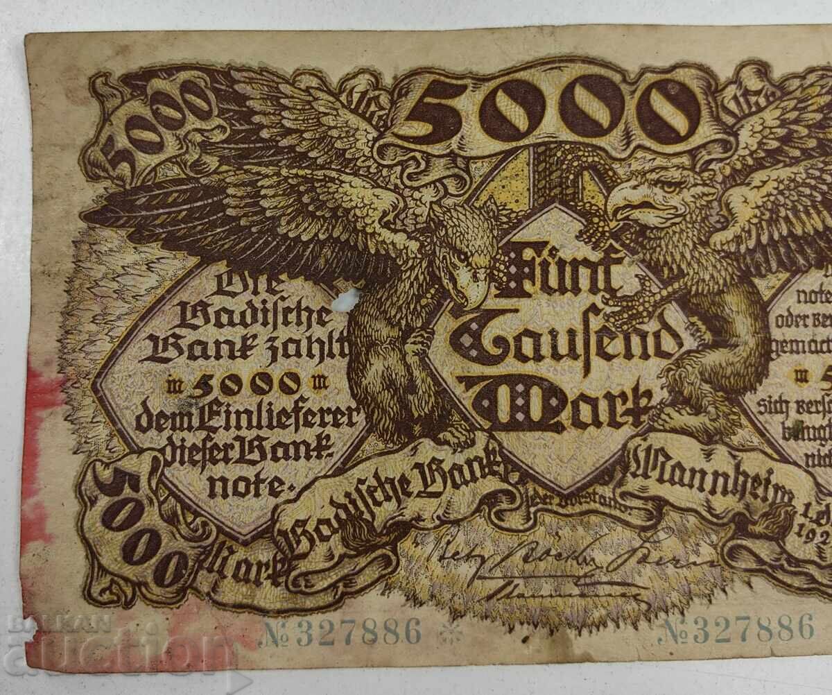 Licitație 1922 5000 MARKI BADEN MANKHAĬM GERMANIA BANCNOTĂ