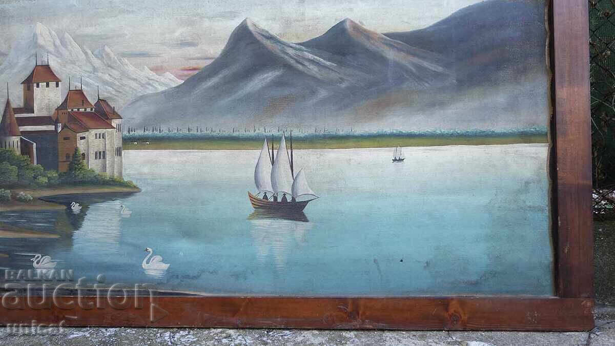 Livrarea Veche pictură în ulei antică - peisaj din Alpi Livrarea Veche pictură în ulei antică - peisaj din Alpi