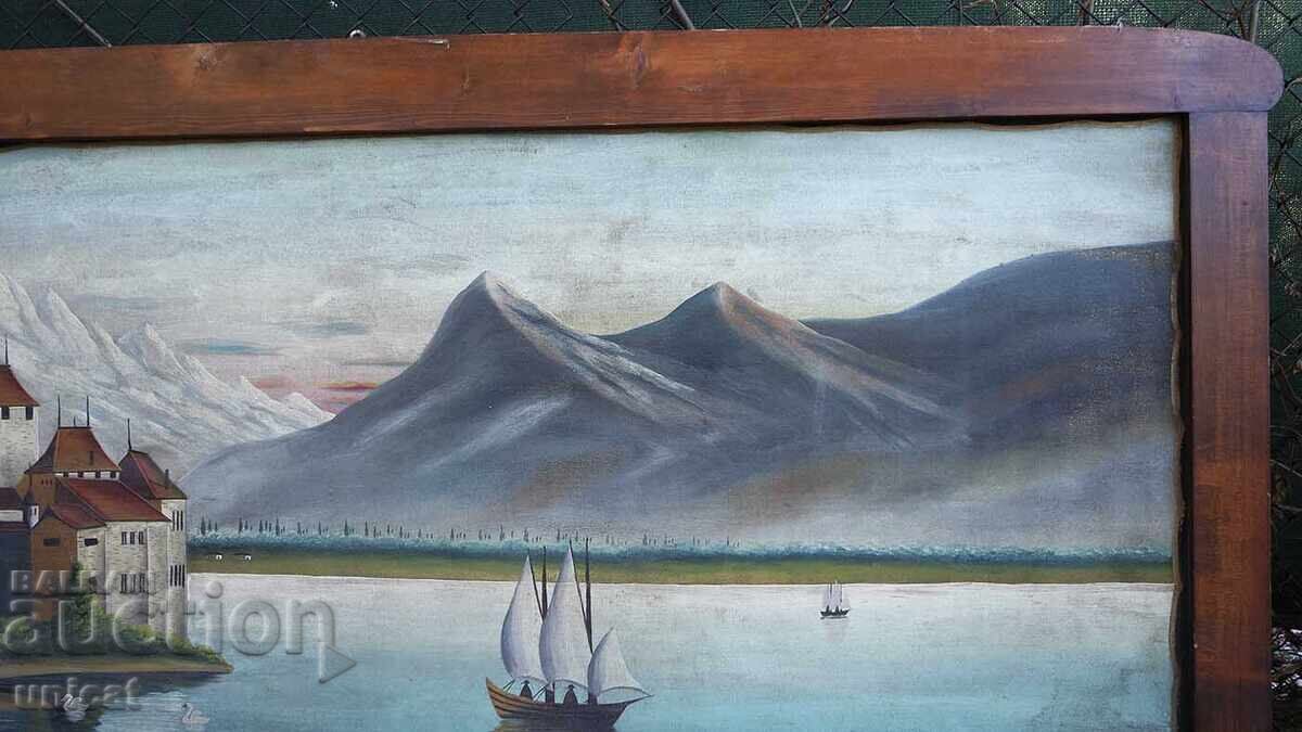 Veche pictură în ulei antică - peisaj din Alpi - 6 Veche pictură în ulei antică - peisaj din Alpi - 6