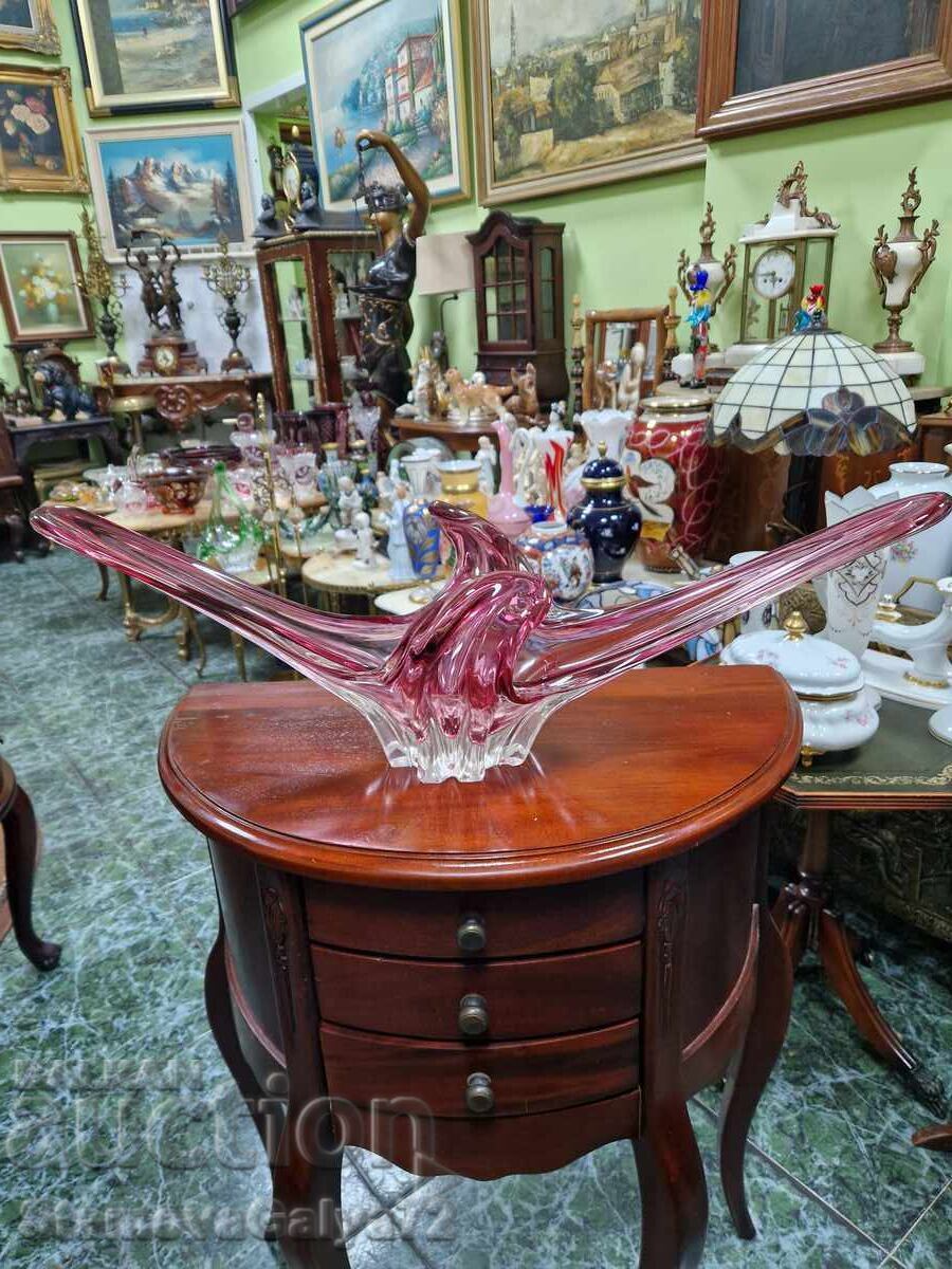 Licitație Unică, uriașă, cupă de cristal italiană, fructieră Murano