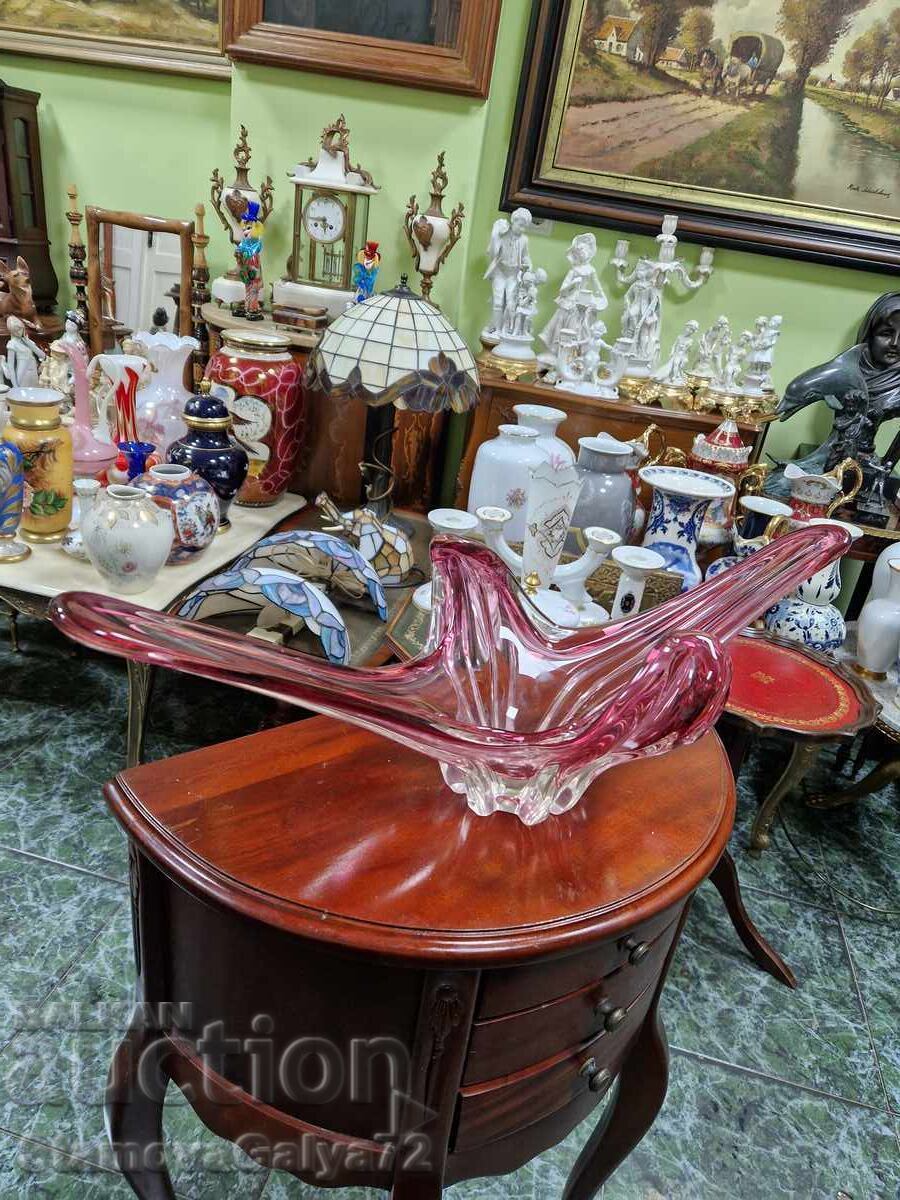 Livrarea Unică, uriașă, cupă de cristal italiană, fructieră Murano
