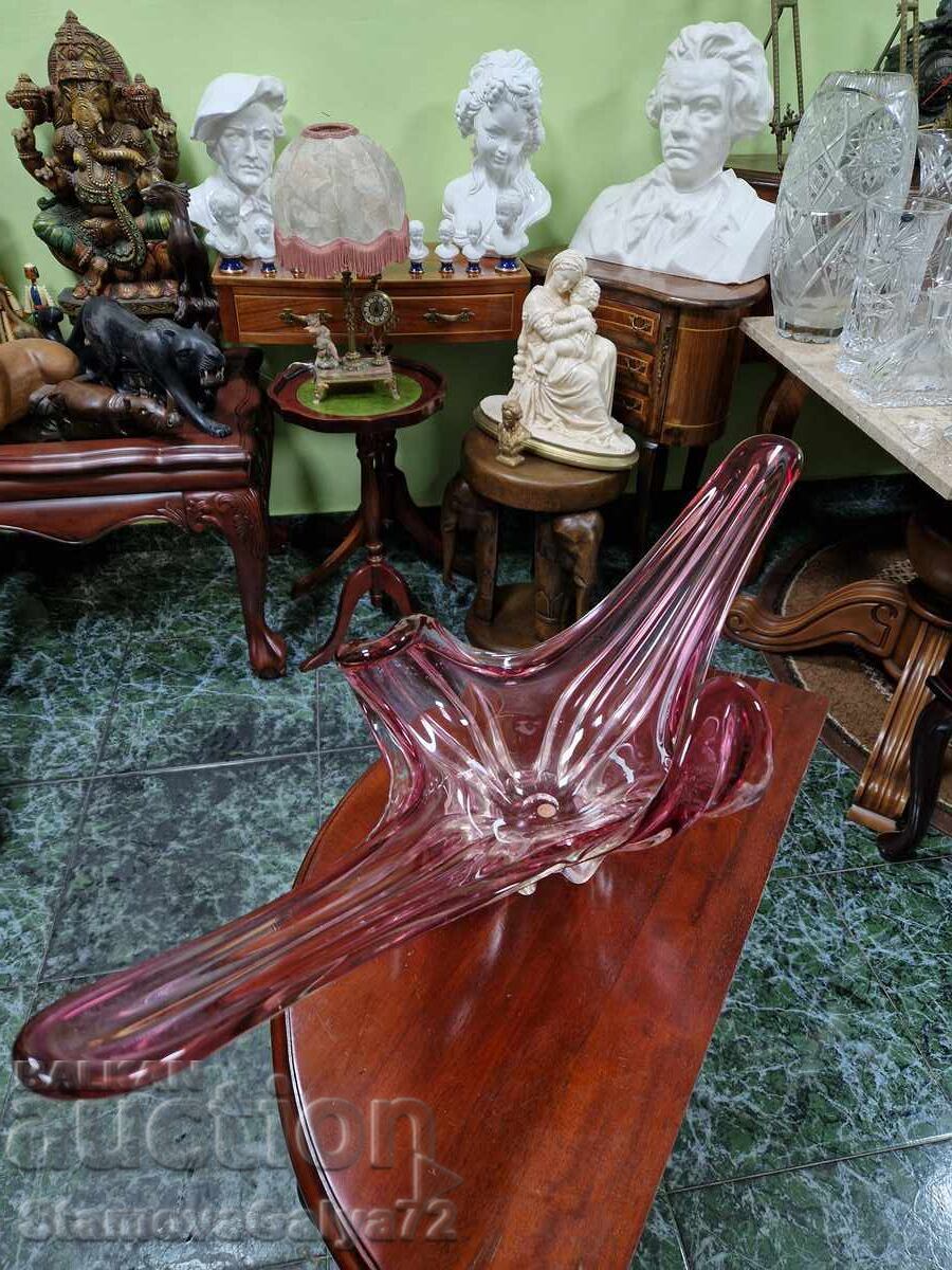 Unică, uriașă, cupă de cristal italiană, fructieră Murano - 7