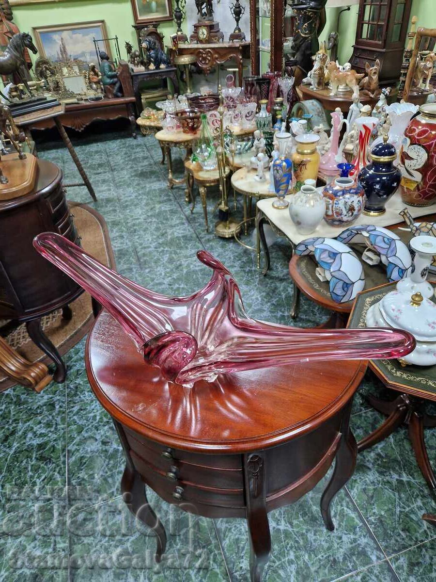 Unică, uriașă, cupă de cristal italiană, fructieră Murano