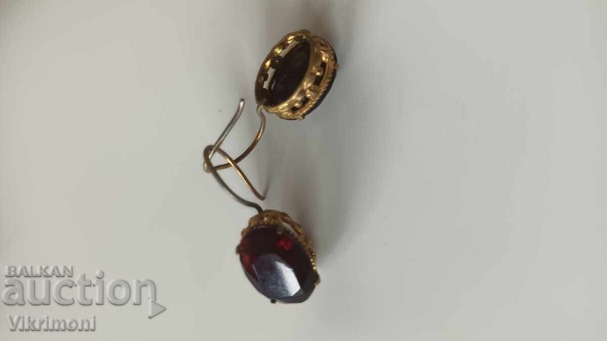 Auction  Silver, garnet, gold plating, earrings, vintage, markings, faceted