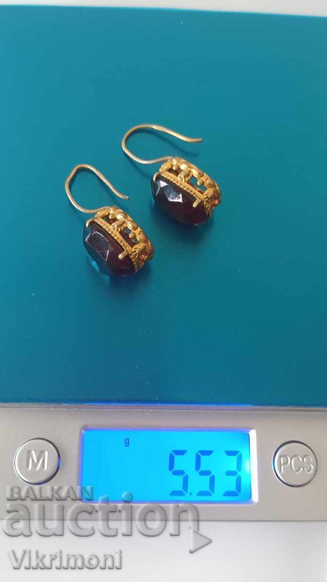 Silver, garnet, gold plating, earrings, vintage, markings, faceted - 7