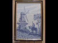 Гоблен , ръчно шит, Дон Кихот, рамка със стъкло , 30х20см.