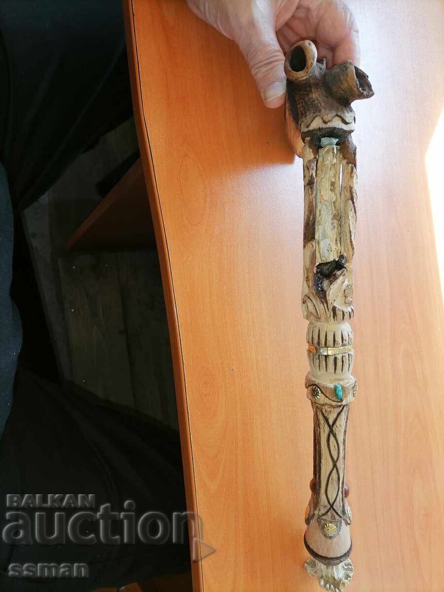 Дървена брадва ритуална шаманска с тюркоази и тектити - 6