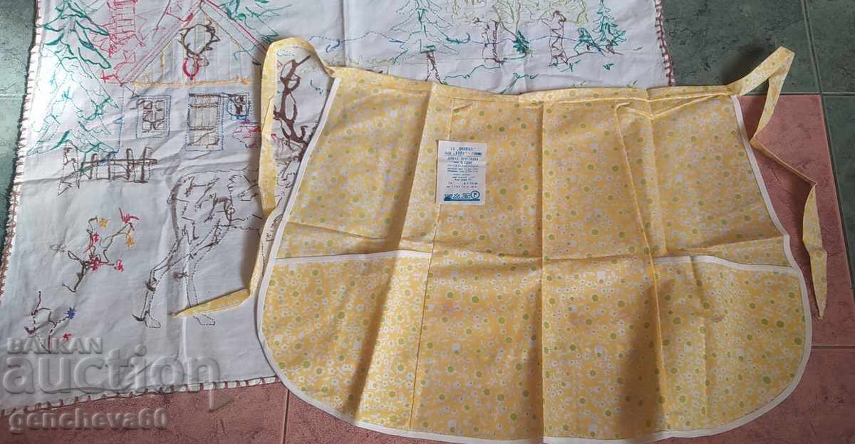 Licitație Pătrat brodat retro, șorț de bucătărie și prosop