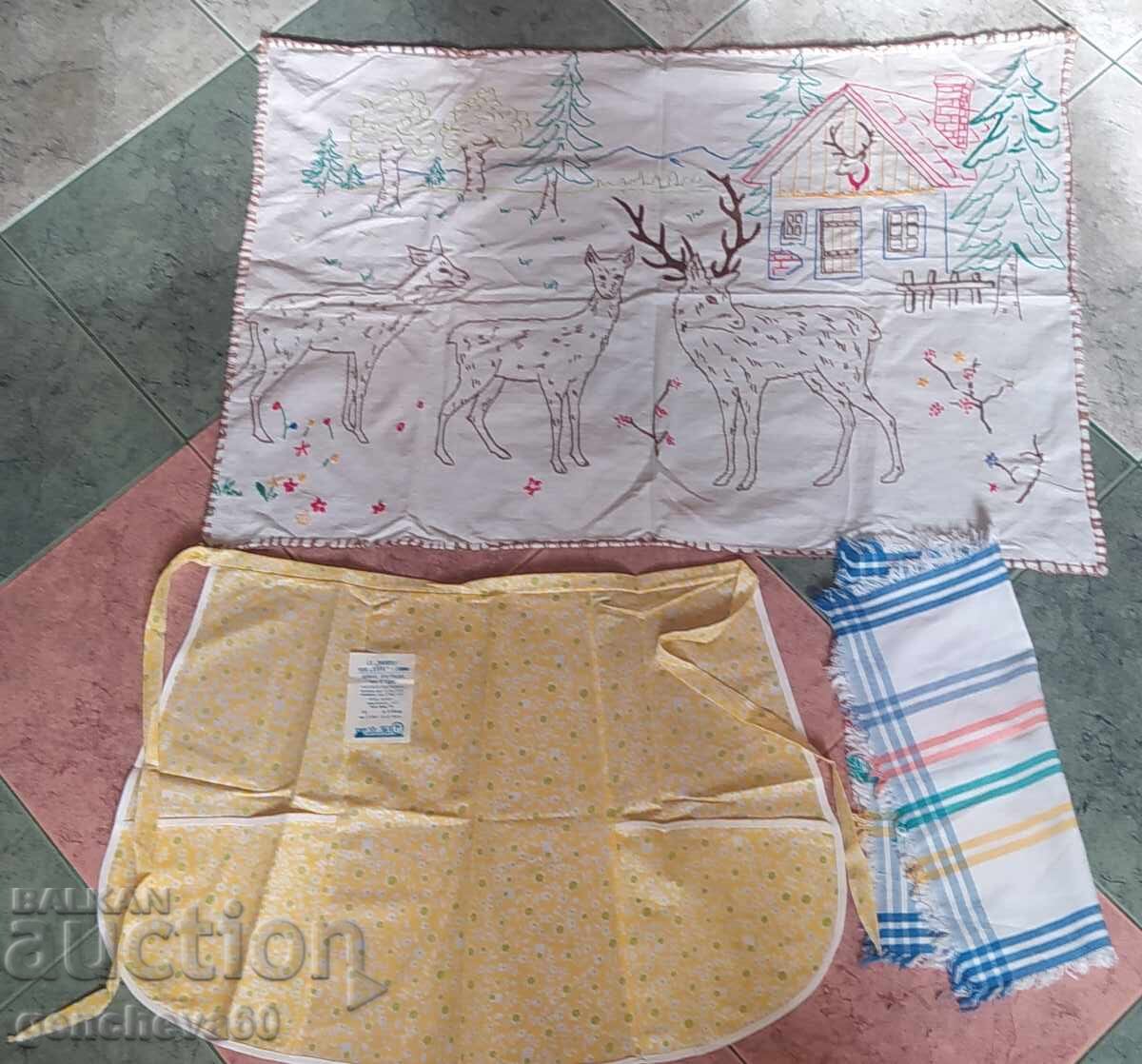 Pătrat brodat retro, șorț de bucătărie și prosop