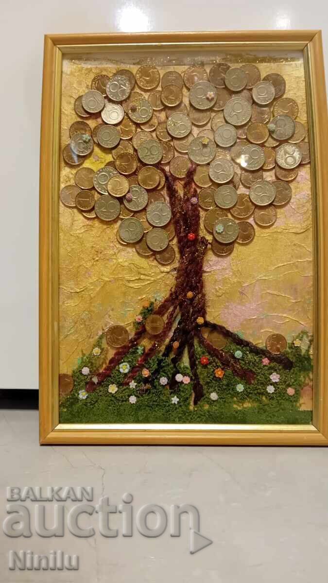 Panou în ramă - lemn din monede