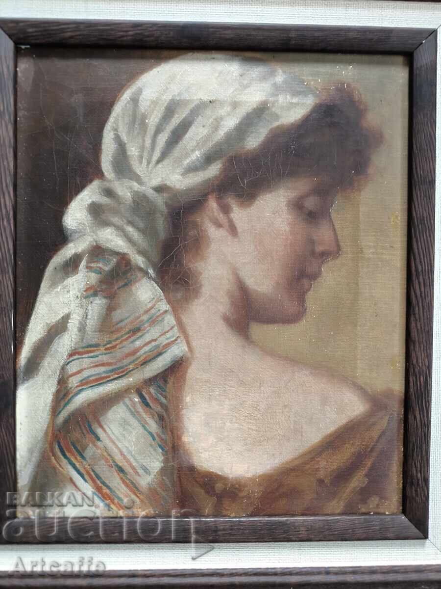 Antique oil painting – female portrait, French school, with price € 200.00 | 391.17 BGN