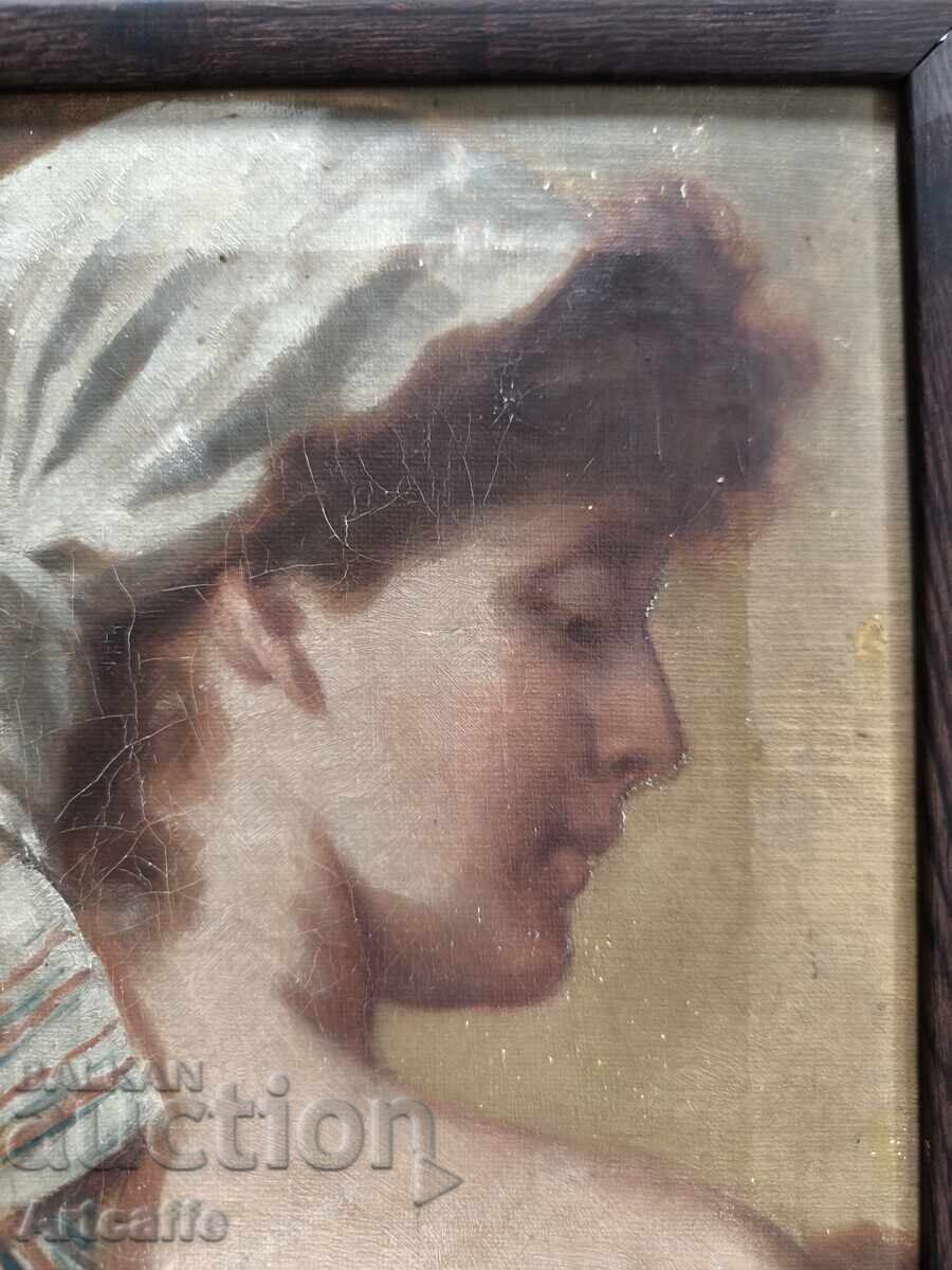 Auction  Antique oil painting – female portrait, French school,