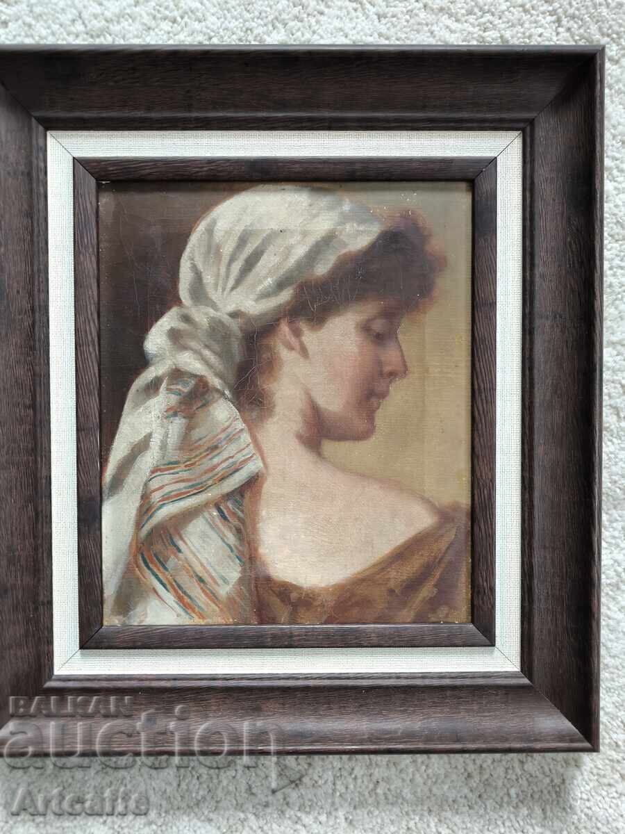 Antique oil painting – female portrait, French school, - 6
