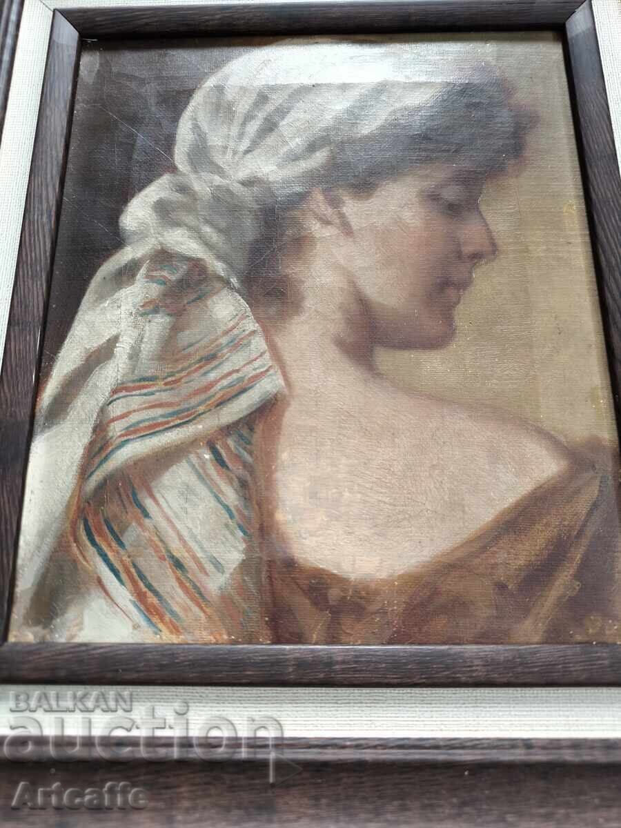Antique oil painting – female portrait, French school, - 7