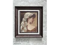 Pictură veche în ulei – portret de femeie, școală franceză, secolul XIX