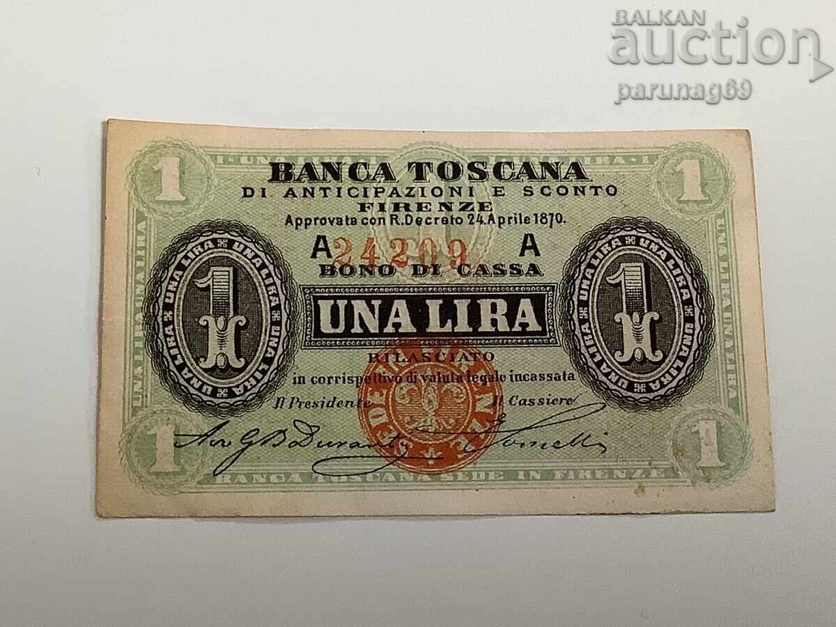 Италия 1 лира 1870 година  Тоскана