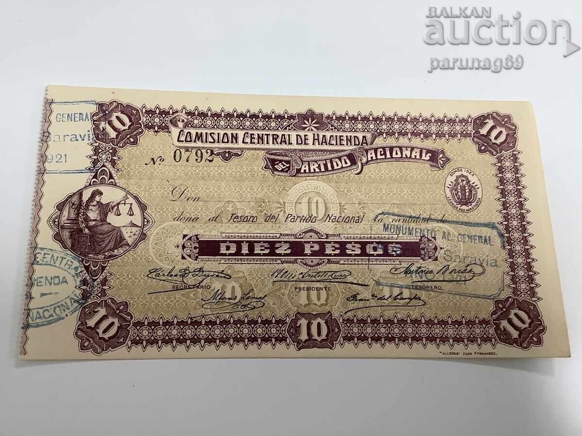 Уругвай 10 песос 1921 година Уругвай 10 песос 1921 година