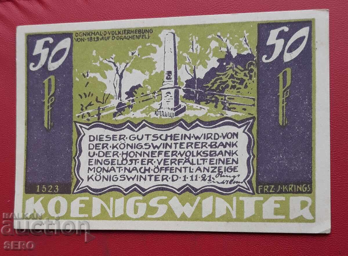Τραπεζογραμμάτιο-Γερμανία-Βόρεια Ρηνανία-Βεστφαλία-Κένιγκσβιντερ-50 πφ. 1921 Τραπεζογραμμάτιο-Γερμανία-Βόρεια Ρηνανία-Βεστφαλία-Κένιγκσβιντερ-50 πφ. 1921