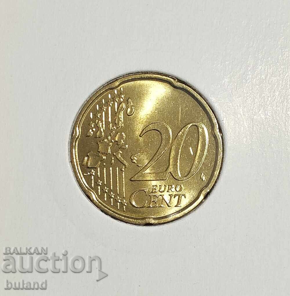 Италия UNC Евромонета 20 Цента 2002 Euro Cent Italy с цена € 2.20 | 4.30 лв.