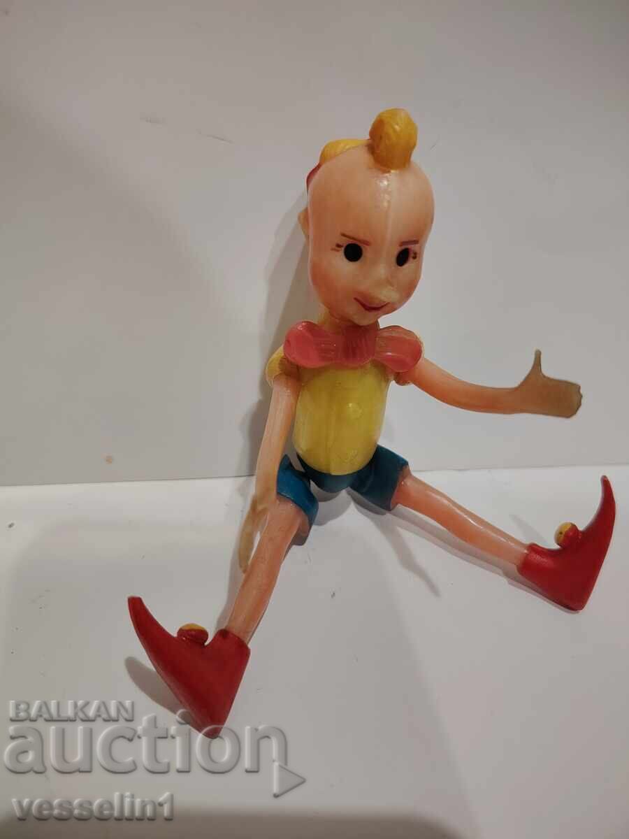 Păpușă veche de jucărie Buratino rusească Pinocchio, ochii se închid