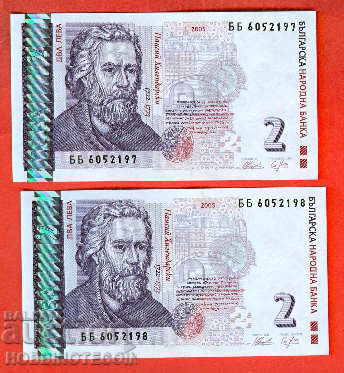 BULGARIA BULGARIA 2 x 2 Lv CUPLU CONSECUTIV emisiune 2005 - BB UNC