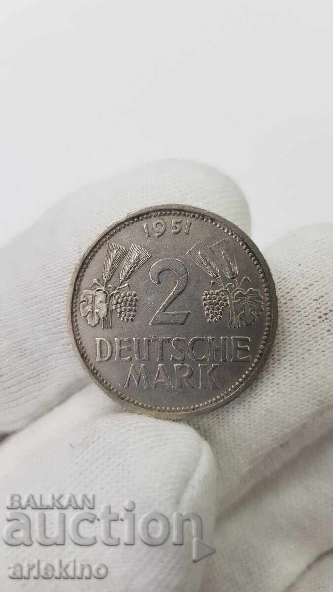 Συλλεκτικό νόμισμα 2 μάρκων "F" 1951 Γερμανία - 6
