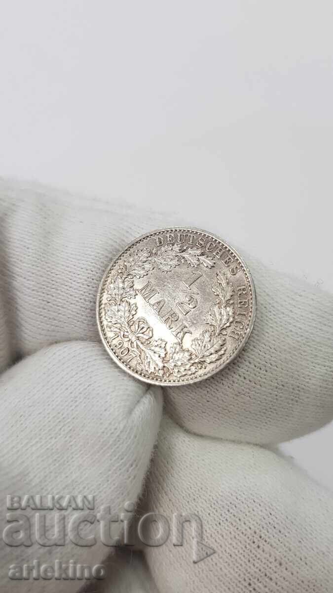 Monedă de colecție din argint 1/2 marcă 1907 "E" cu preț € 10.00 | 19.56 BGN