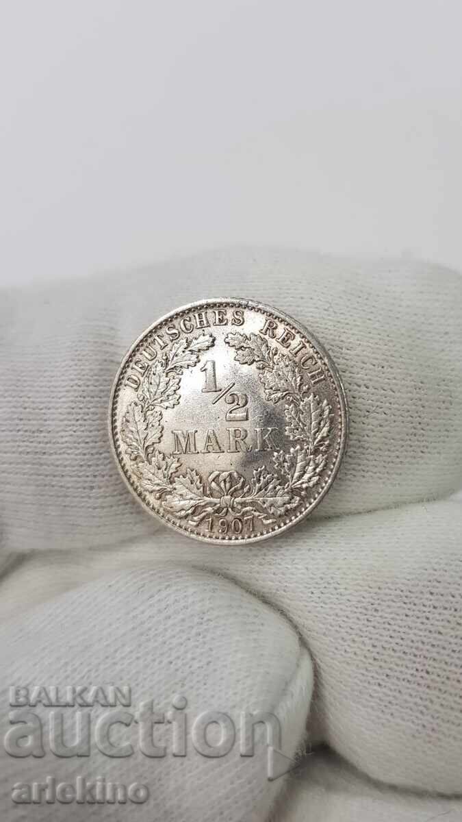Monedă de colecție din argint 1/2 marcă 1907 "E"