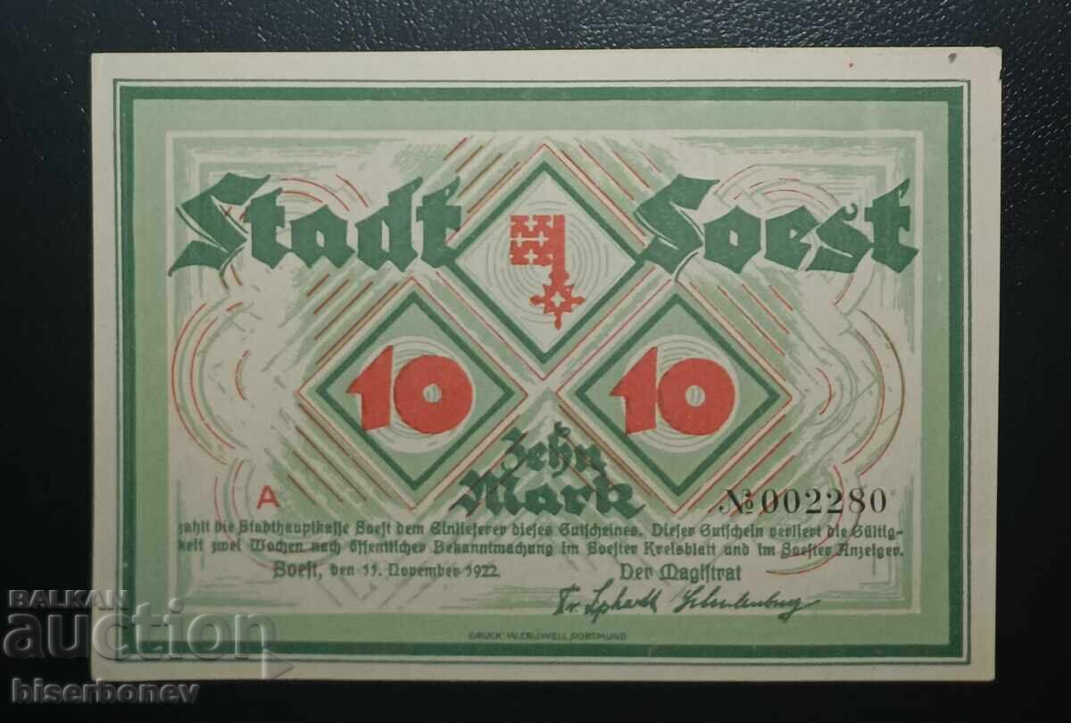 Γερμανία, Γερμανία / Σοεστ, 10 μάρκα 1922, UNC