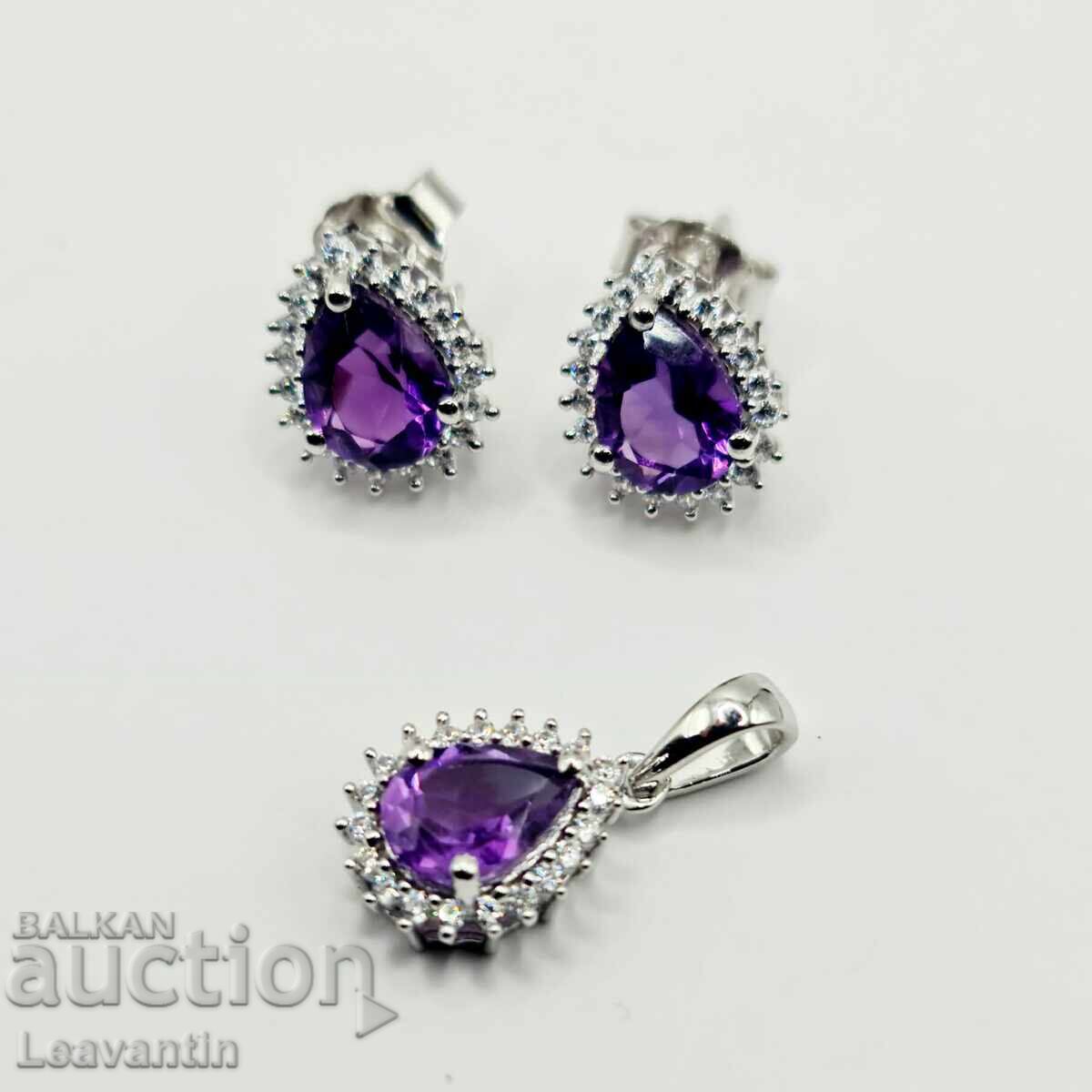Silver set with Natural Amethyst