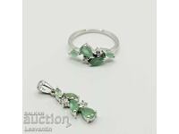 Сребърен комплект със зелен Авантюрин