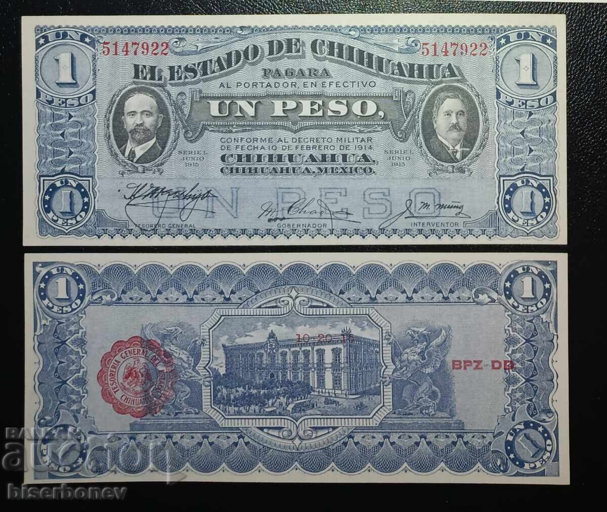 1 Peso / Pesos Mexico, Chihuahua, 1915, UNC