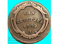 1 kreĭtser 1802 N - Günzburg Austria 24mm cupru