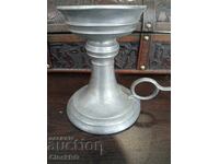 Αντίκα γερμανικό κηροπήγιο από κασσίτερο (Zinn) – τέλη 19ου / αρχές 20ου αιώνα