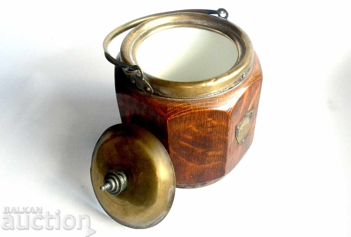 Livrarea Butoi victorian englezesc din stejar pentru biscuiți cu capac și clemă