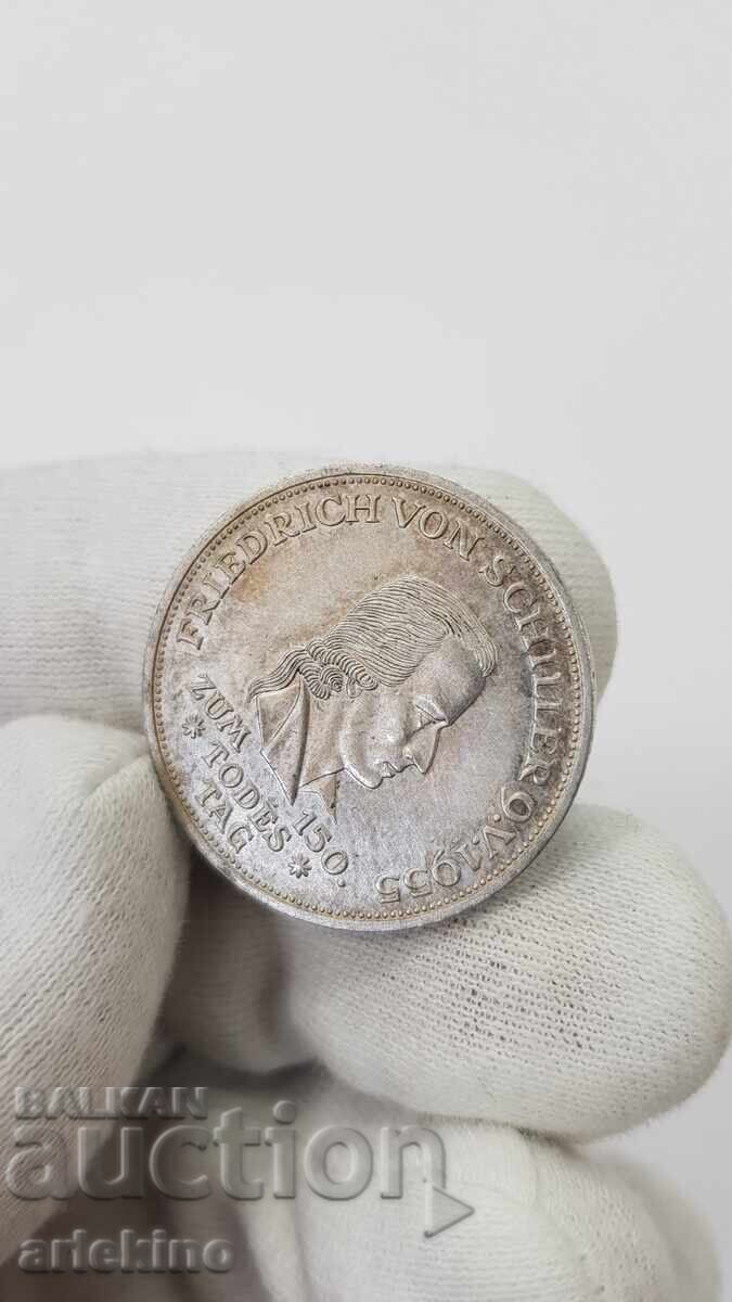 Licitație Monedă rară de argint 5 mărci 1955 F SCHILLER Germania
